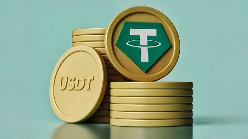 Stacked USDT tokens representing Tether cryptocurrency payments