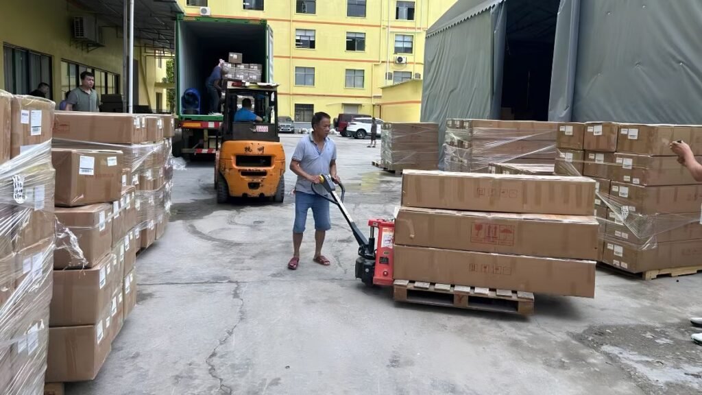 Boxed in-stock sex dolls being prepared and loaded for warehouse shipment